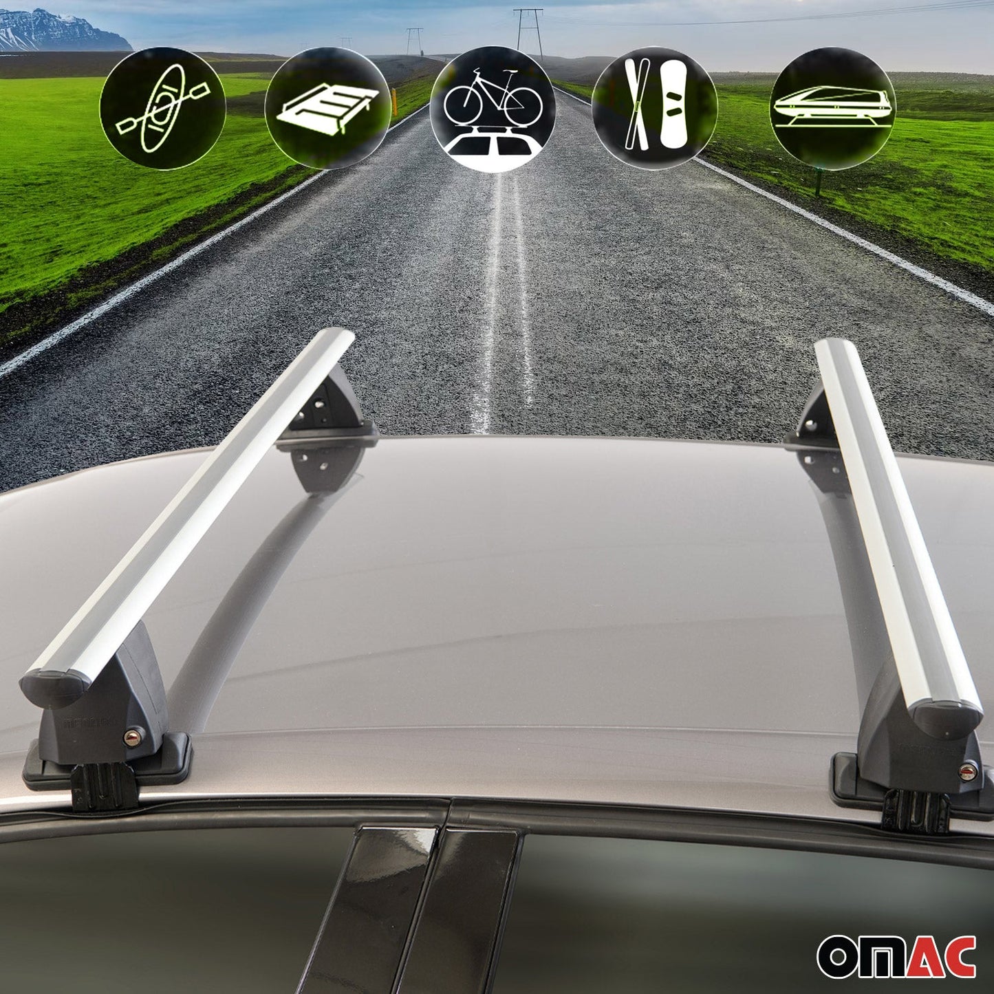 Omac USA Roof Rack Cross Bars Luggage Carrier for Cars – Fits with 2006-2009 BMW 5 Series E61 (2 Pcs, Silver, Aluminum)