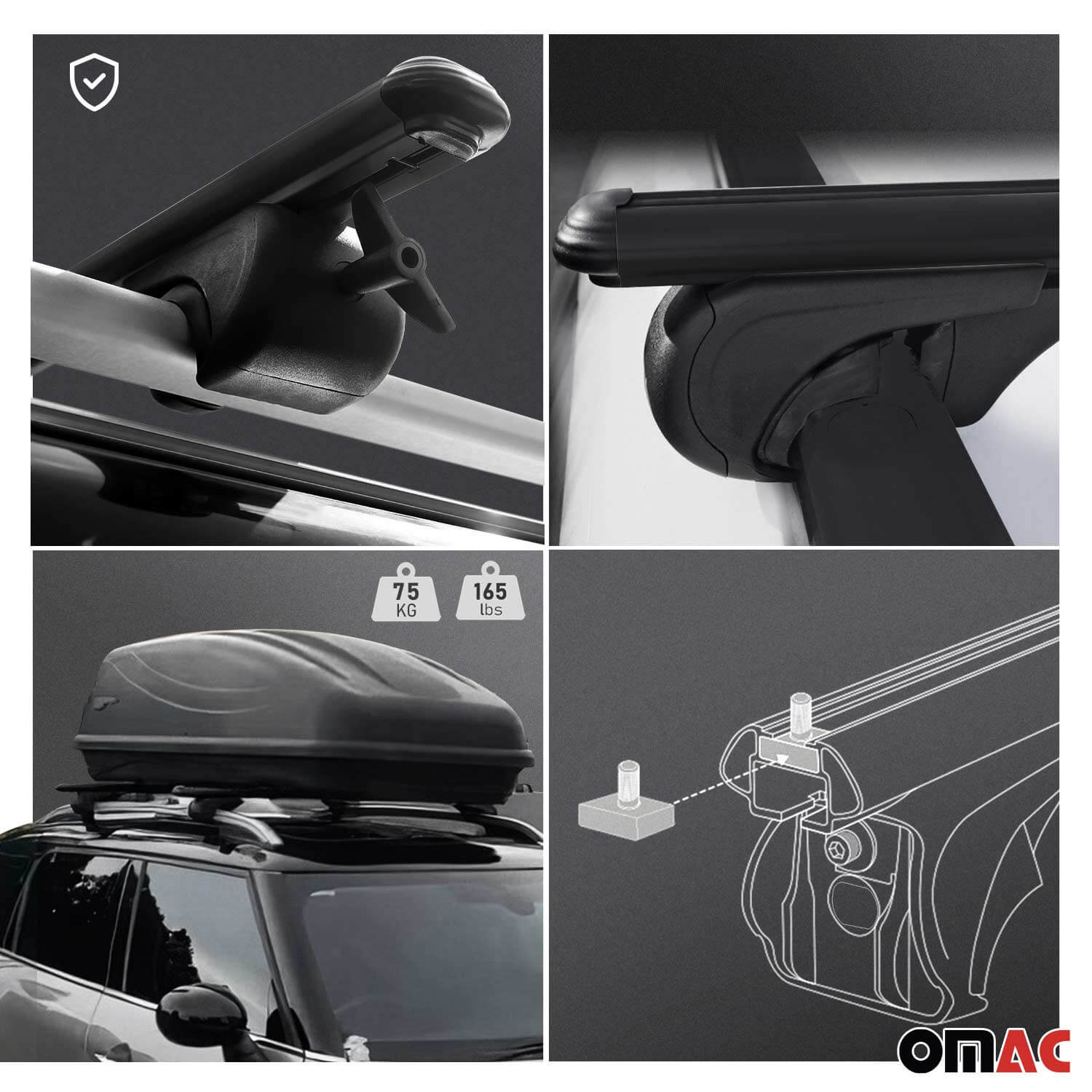 OMAC USA Roof Rack Cross Bars for Car – Fits 2018-2023 Subaru Crosstrek (Excludes Models Without OEM Fixed Points) – Aluminium Black (2 Pcs)