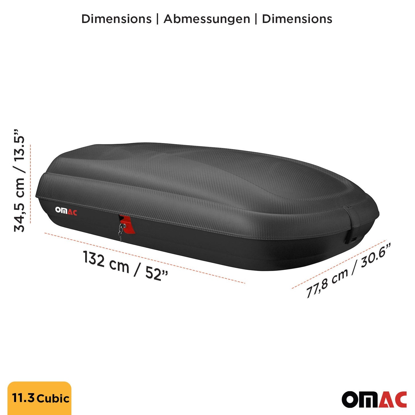 OMAC USA Roof Cargo Box for Car/SUV – 11.3 Cu Ft Rooftop Luggage Carrier – Carbon Fiber Textured (1 Pc)