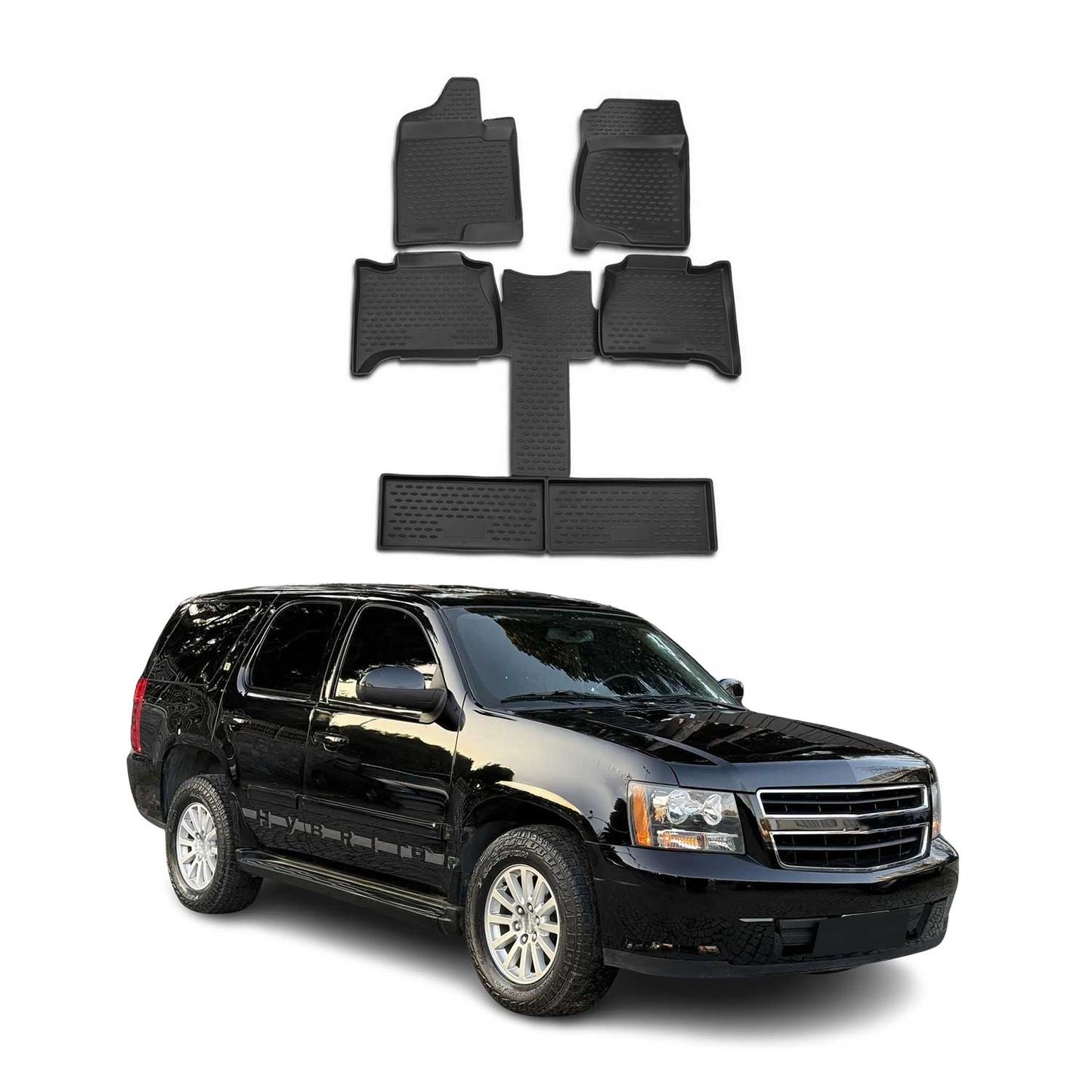 OMAC USA Floor Mats Liners Full Set All Weather Black for SUV – Fits with 2007-2014 Chevrolet Tahoe (6 Pcs)
