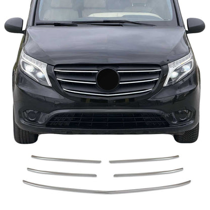 OMAC USA Front Bumper Grill Trim for Van – Fits 2021–2024 Mercedes Metris – Stainless Steel Chrome Molding, Silver 5-Pc
