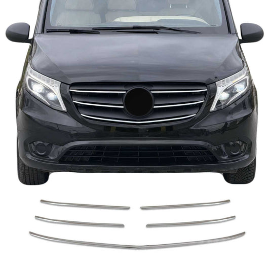 OMAC USA Front Bumper Grill Trim for Van – Fits 2021–2024 Mercedes Metris – Stainless Steel Chrome Molding, Silver 5-Pc