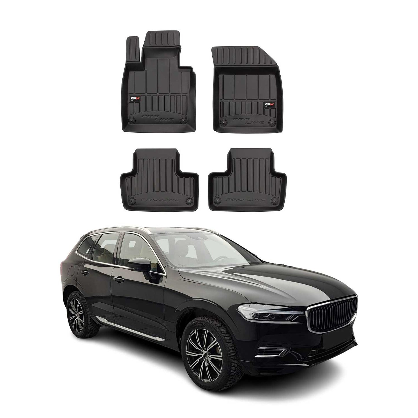OMAC USA Premium Floor Mats Liners for Cars – Fits 2018-2025 Volvo XC60 (Black, 4 Pcs, All Weather Heavy Duty)