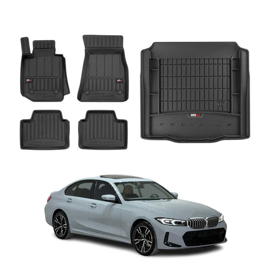 OMAC USA Premium Floor Mats & Cargo Liner Full Set Rubber for Car – Fits with 2021-2025 BMW 3 Series G20 / M3 G80 – All Weather Heavy Duty, Black (5 Pcs)