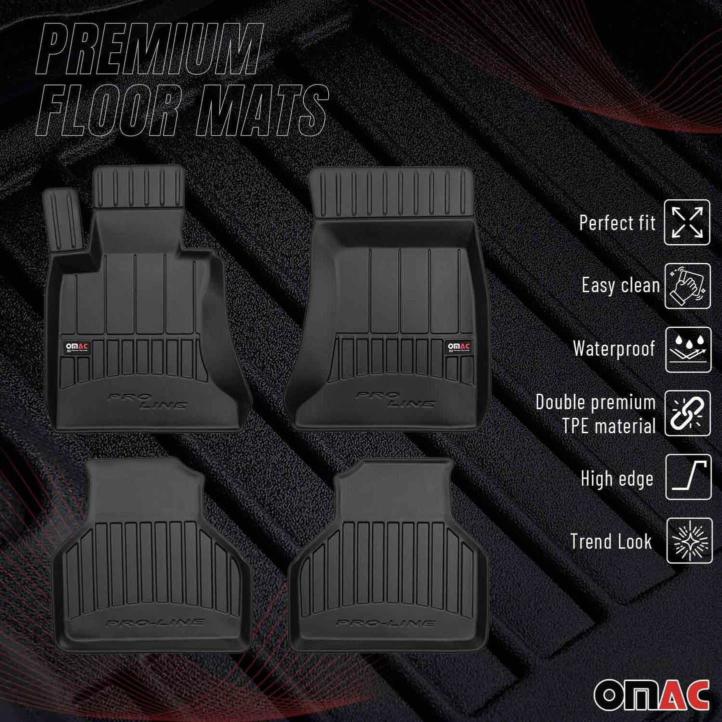 OMAC USA Premium Floor Mats Liners for Cars – Fits 2002-2008 BMW 7 Series E65 E66 E67 (Black, 4 Pcs)