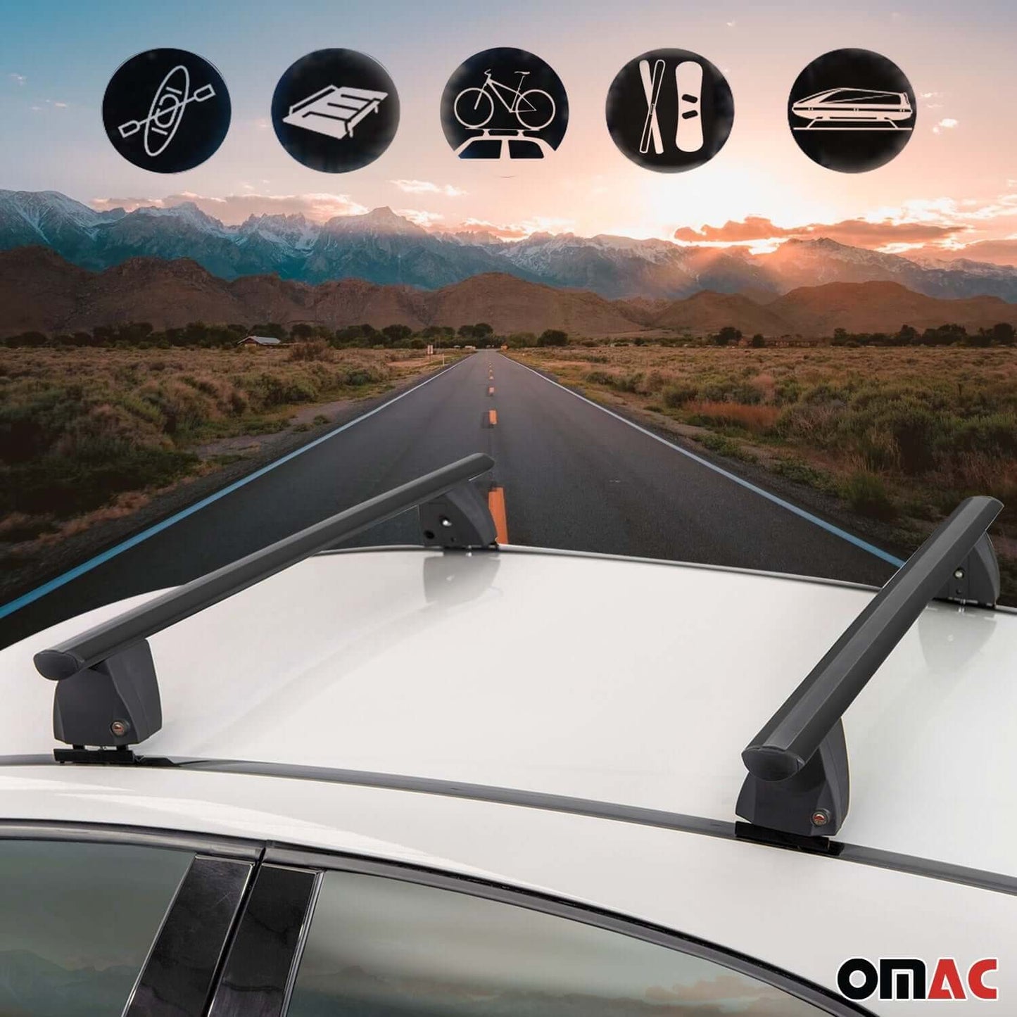 OMAC USA Roof Rack Cross Bars – Fits 2012-2017 Hyundai Accent Hatchback – Aluminium Black (2 Pcs)