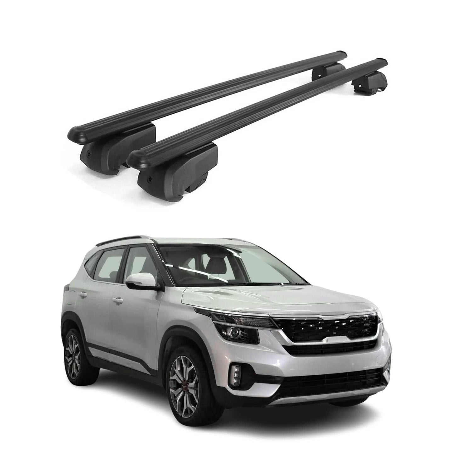 OMAC USA Roof Rack Cross Bars for Car – Fits 2021-2025 Kia Seltos (Excludes Models Without OEM Fixed Points) – Aluminium Black (2 Pcs)