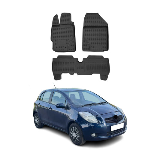 OMAC USA Floor Mats Liners Full Set All Weather for Car – Fits with 2006-2011 Toyota Yaris – Black (3 Pcs)