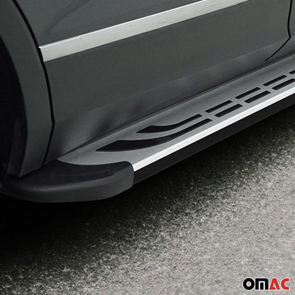 Omac USA Aluminum Running Boards, Side Steps for SUV – Fits with 2008-2015 Land Rover LR2 – Silver & Black (2 Pcs)