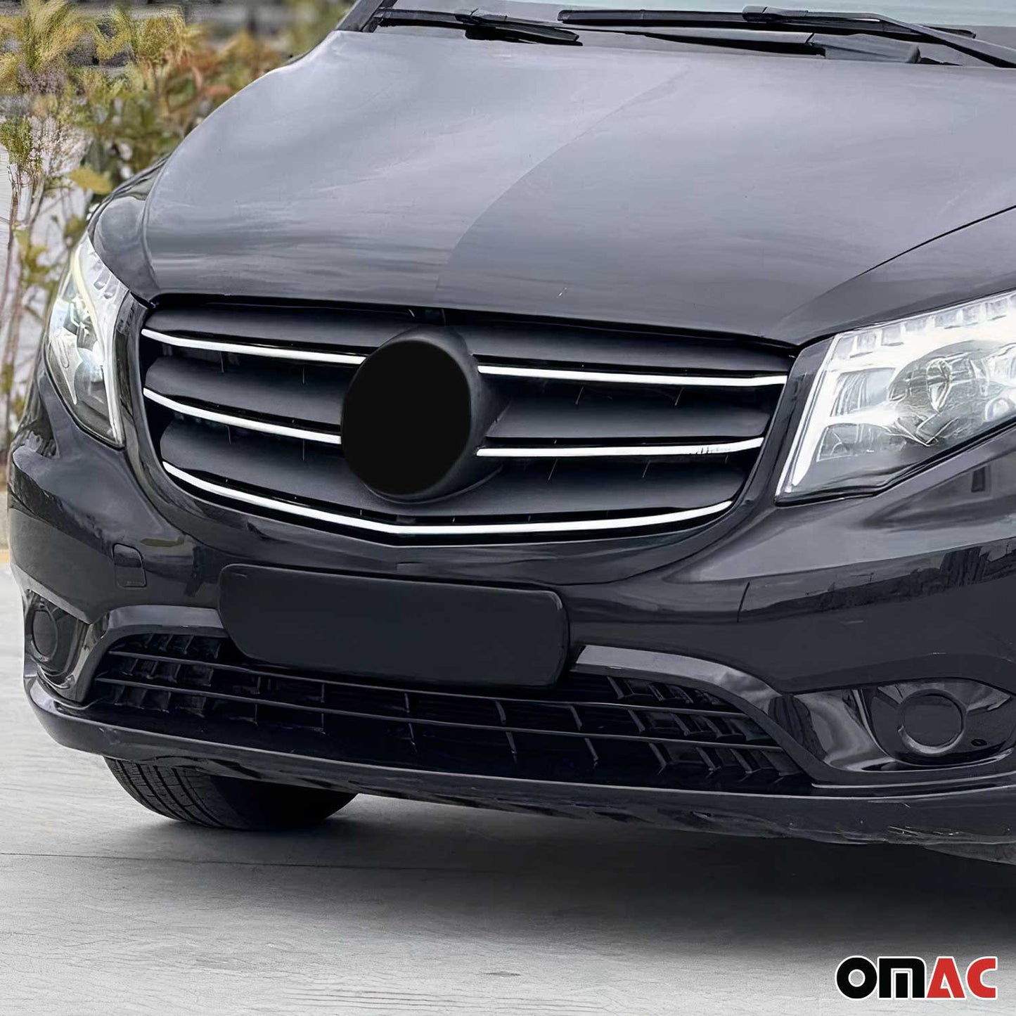 OMAC USA Front Bumper Grill Trim for Van – Fits 2021–2024 Mercedes Metris – Stainless Steel Chrome Molding, Silver 5-Pc