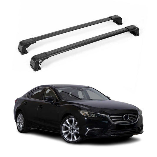 OMAC USA Roof Rack Cross Bars for Car – Fits 2009-2021 Mazda 6 Sedan (Excludes Panoramic Roof Models) – Aluminium Silver (2 Pcs)