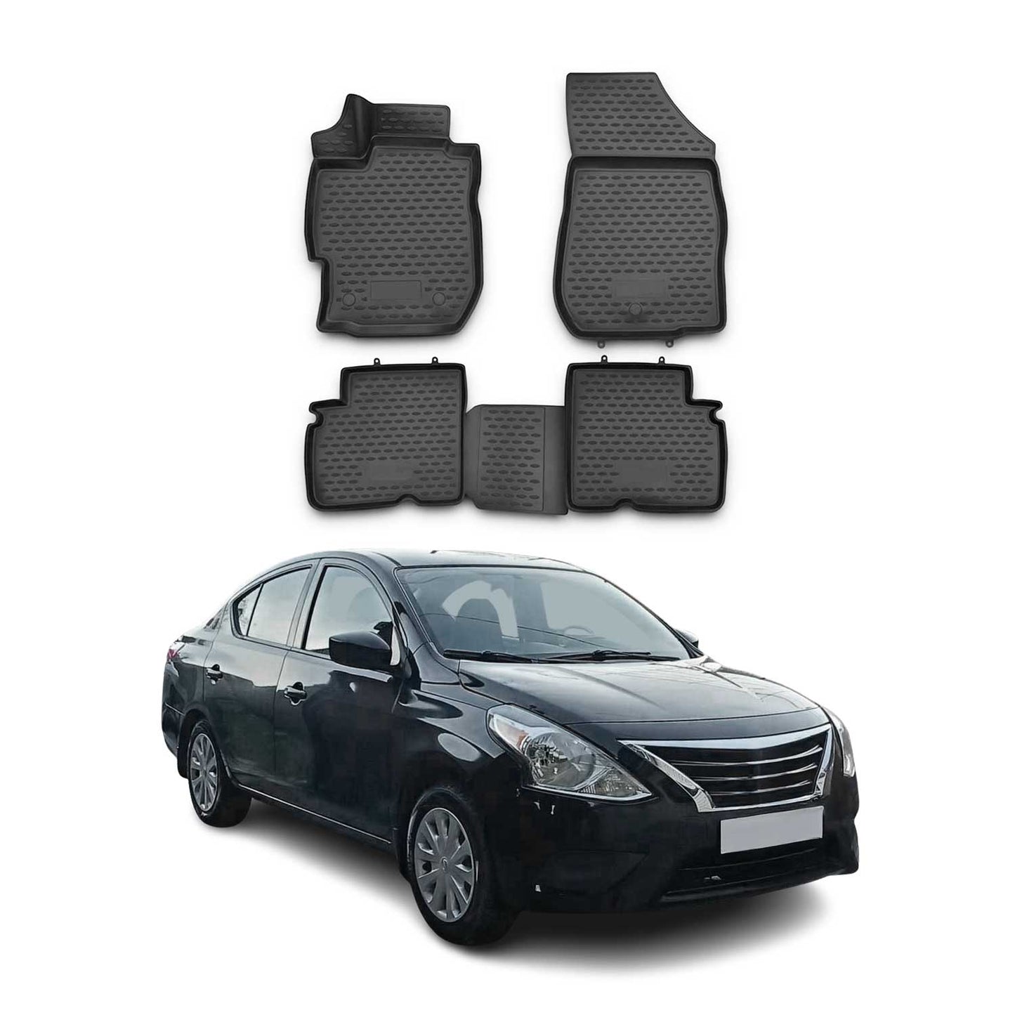 OMAC USA Floor Mats Liners Full Set All Weather for Car – Fits with 2012-2019 Nissan Versa Sedan – Black (4 Pcs)