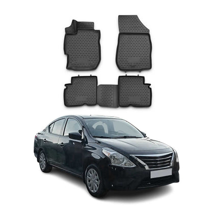OMAC USA Floor Mats Liners Full Set All Weather for Car – Fits with 2012-2019 Nissan Versa Sedan – Black (4 Pcs)
