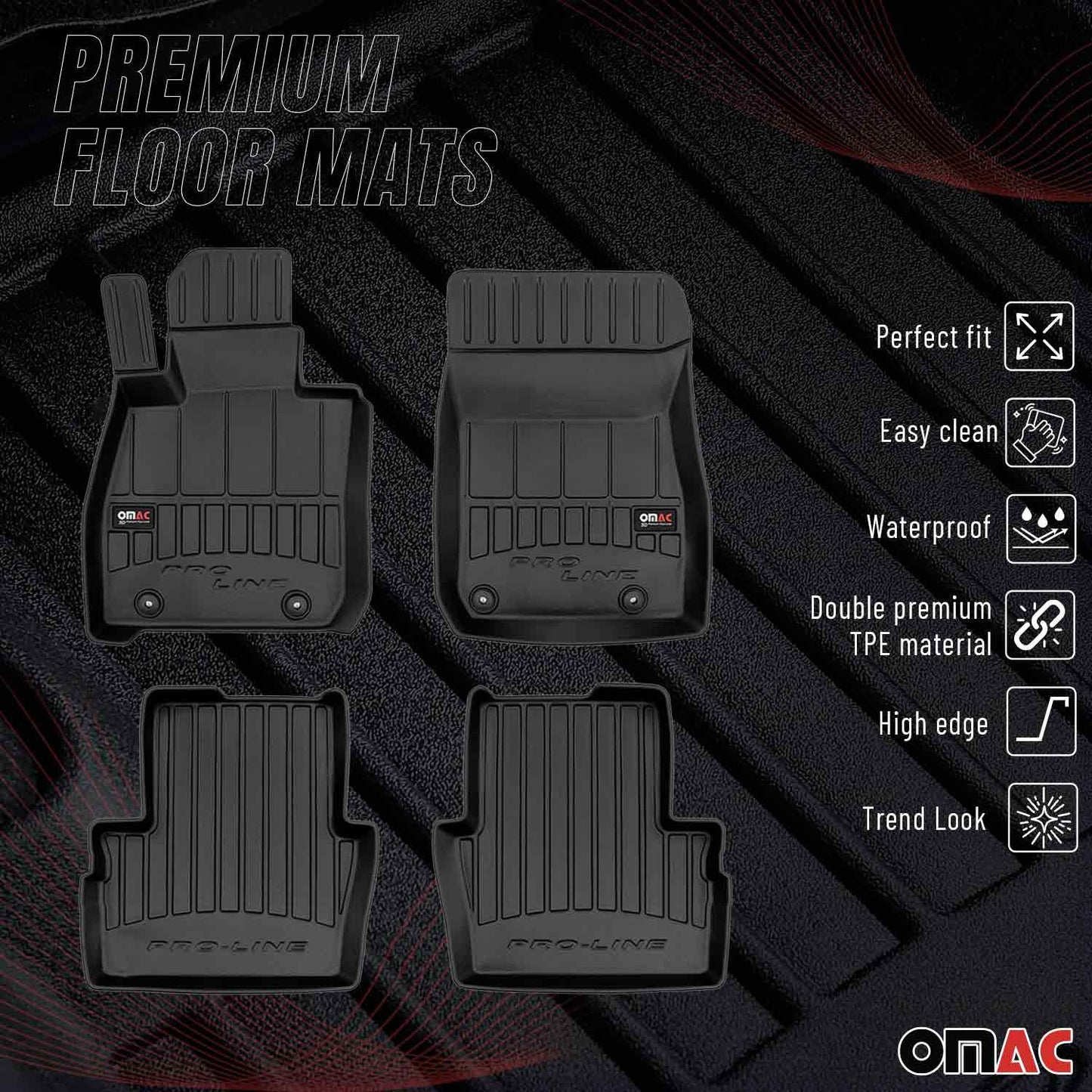 Omac USA Premium Rubber Floor Mats Liners for Cars – Fits with 2016-2023 Mazda CX-3 (4 Pcs)