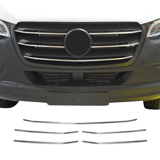 OMAC USA Front Bumper Grill Trim 5Pcs for Vans – Fits 2019–2025 Mercedes Sprinter W907/910 (Stainless Steel, Chrome)