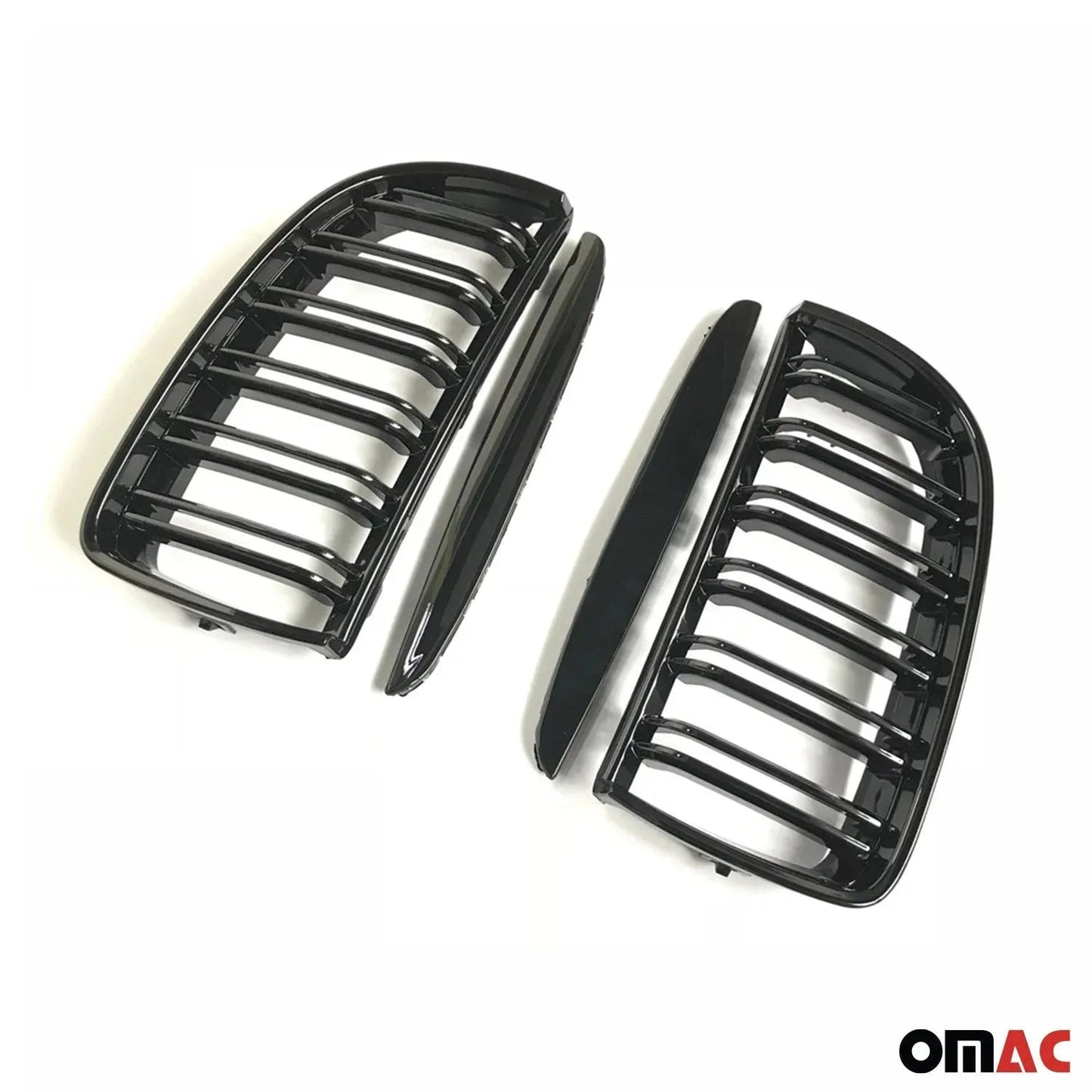 OMAC USA Front Kidney Grille for BMW 3 Series – Fits 2005–2008 E90 E91 E92 E93 Pre-FL – M4 Style Gloss Black Dual Slat, 4-Pc