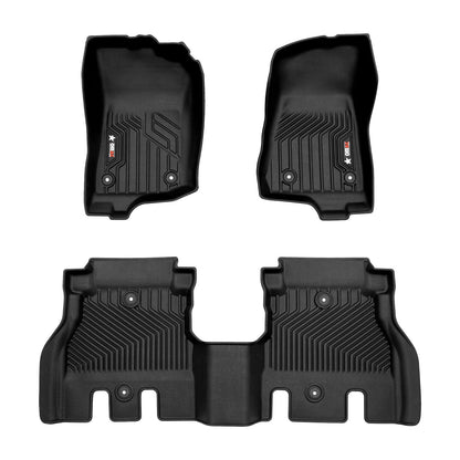 OMAC USA Premium Floor Mats Liners for SUV – Fits 2018–2025 Jeep Wrangler – First & Second Row Set All Weather Heavy Duty Black (3 Pcs)