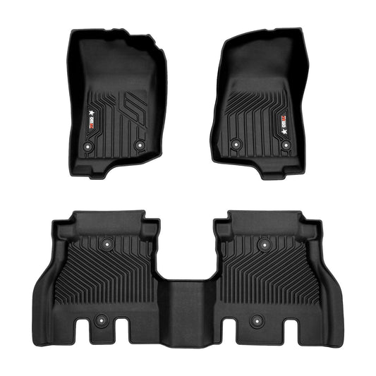OMAC USA Premium Floor Mats Liners for SUV – Fits 2018–2025 Jeep Wrangler – First & Second Row Set All Weather Heavy Duty Black (3 Pcs)