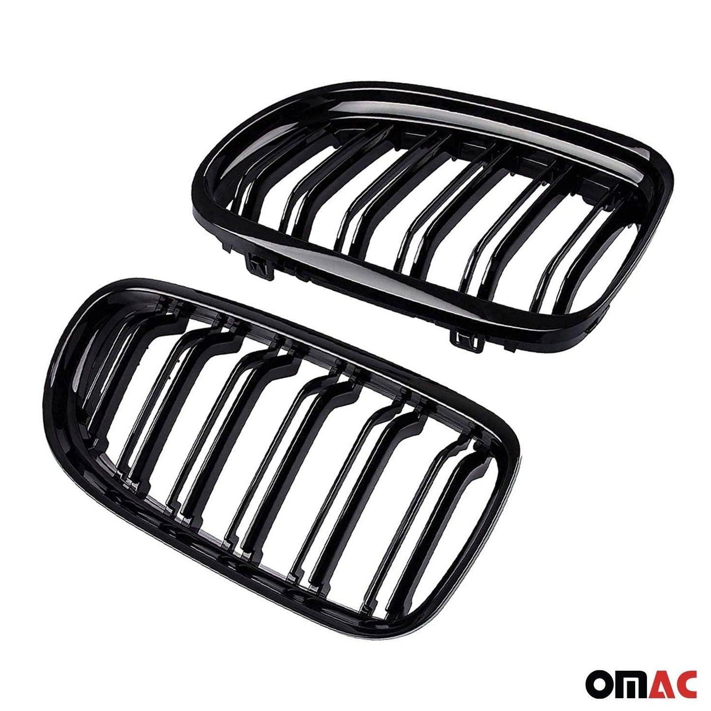 OMAC USA Front Kidney Grille M4 Style – Fits 2009-2012 BMW 3 Series E90 E91 E92 E93 FL – Gloss Black Dual Slat (2 Pcs)