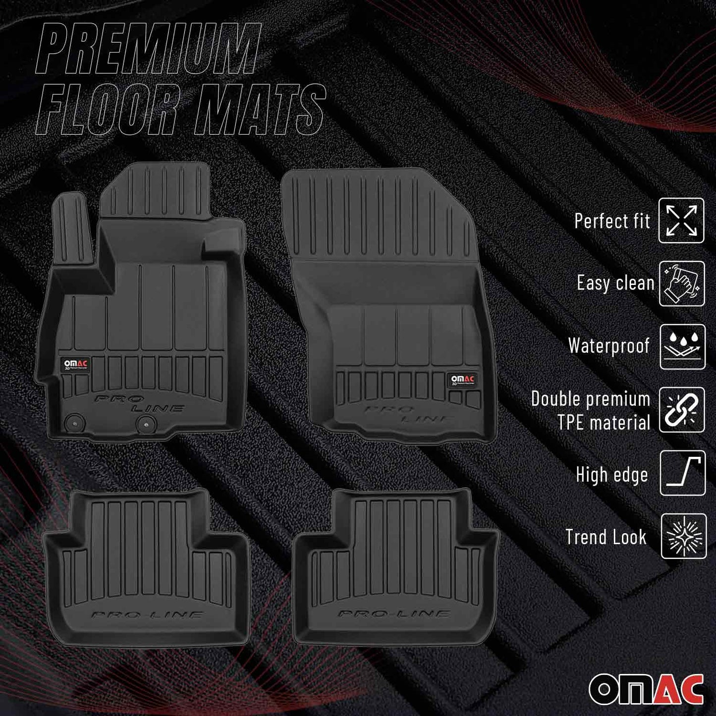 OMAC USA Floor Mats Liners Full Set All Weather Heavy Duty for SUV – Fits with 2011-2024 Mitsubishi Outlander Sport – Black (4 Pcs)