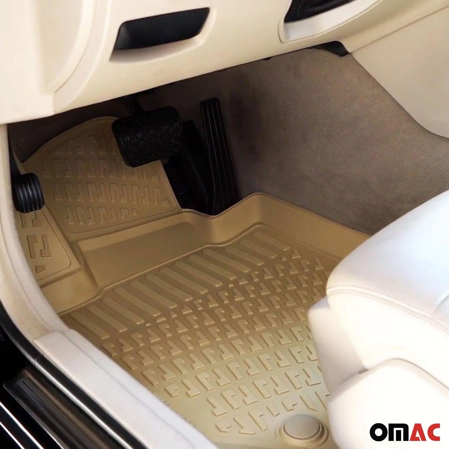 Omac USA Premium Rubber Floor Mats Liners for Cars – Fits with 2020-2025 Toyota Corolla Sedan (4 Pcs, All Weather, Beige)