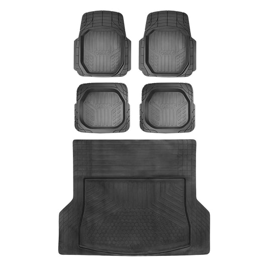 OMAC USA Floor Mats & Cargo Liner Set – Fits 2001-2024 Ford Escape – Semi-Custom Fit All Weather Black Rubber TPE (6 Pcs)