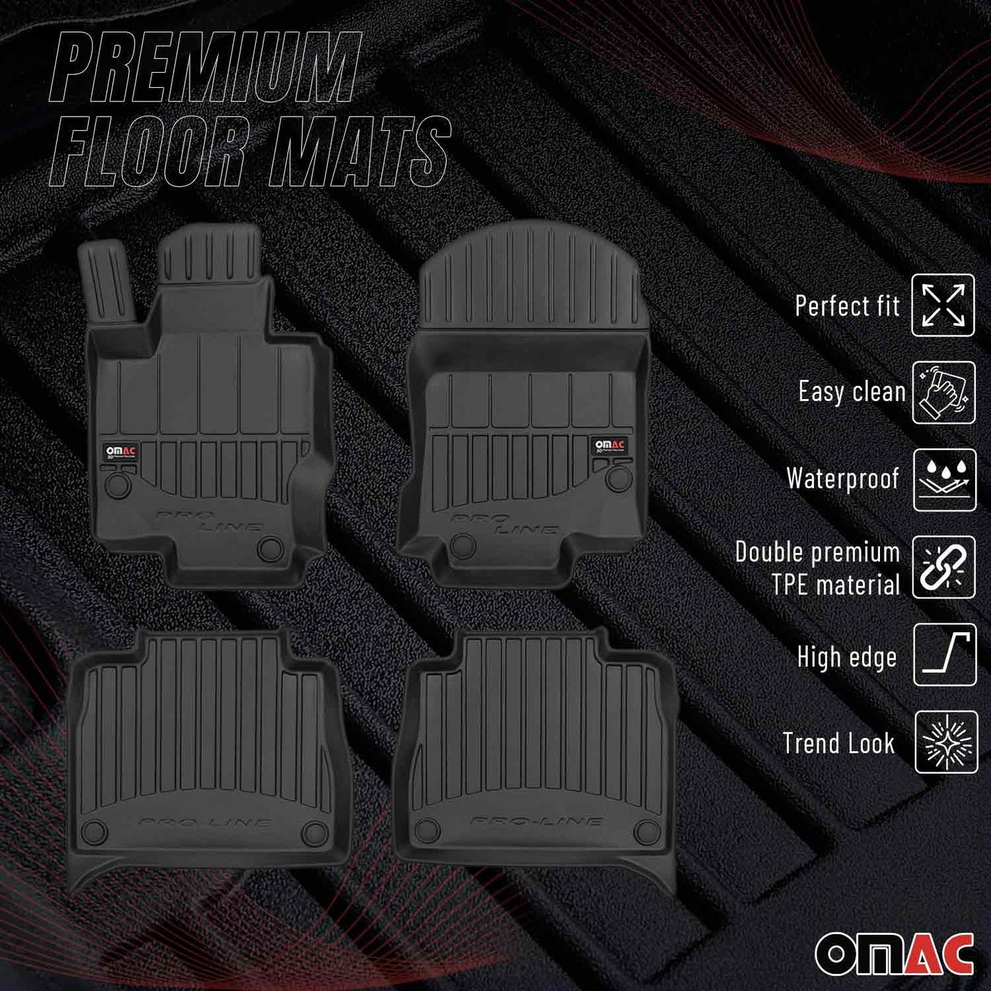 OMAC USA Premium Floor Mats Liners for Cars – Fits 2020-2025 Mercedes GLE Class V167 (Black, 4 Pcs, All Weather Heavy Duty)