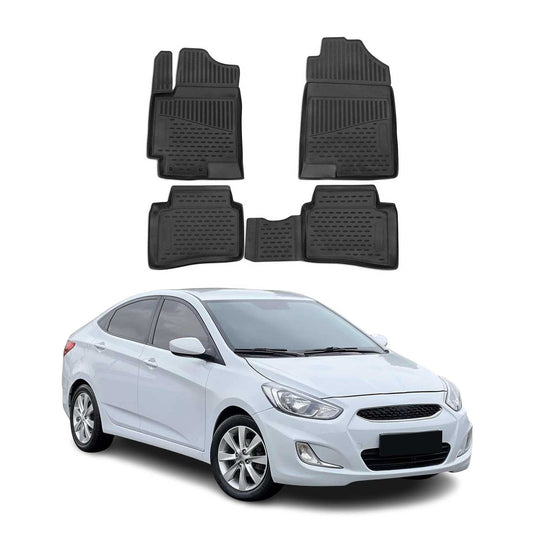 OMAC USA Floor Mats Liners Full Set All Weather for Car – Fits with 2018-2022 Hyundai Accent – Black (4 Pcs)