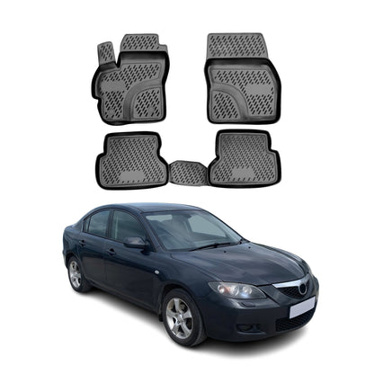 OMAC USA Floor Mats Liners Full Set All Weather for Car – Fits with 2004-2009 Mazda 3 – Black (4 Pcs)