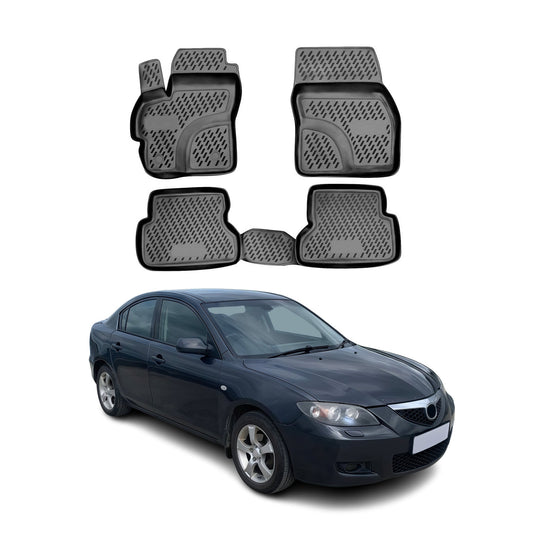 OMAC USA Floor Mats Liners Full Set All Weather for Car – Fits with 2004-2009 Mazda 3 – Black (4 Pcs)