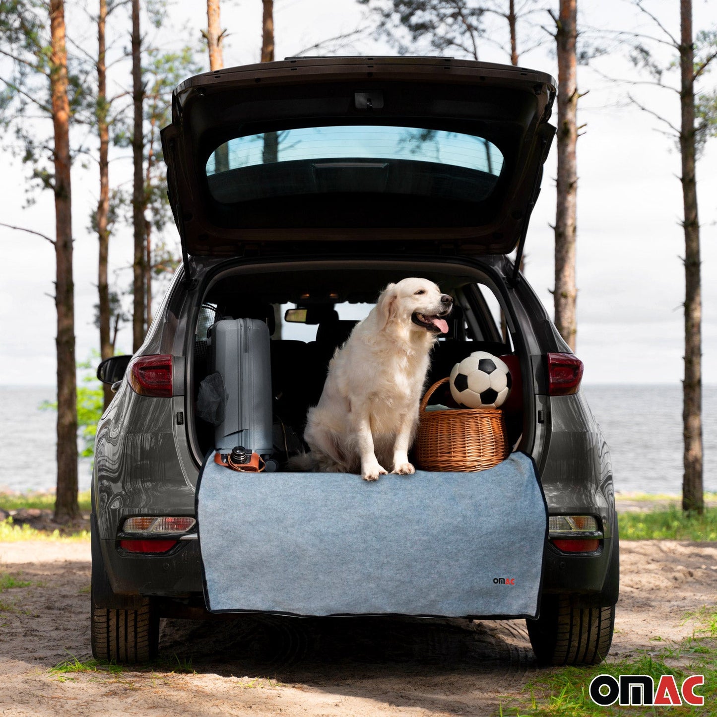 OMAC USA Rear Bumper Protector & Cargo Liner – Universal Fit Truck & Car – Fabric Pet Trunk Mat, Grey (1 Pc)
