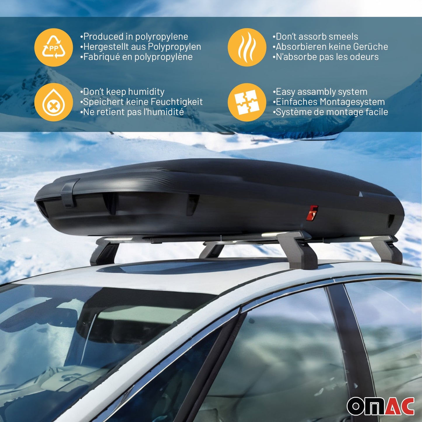 OMAC USA Roof Cargo Box for Car/SUV – 11.3 Cu Ft Rooftop Luggage Carrier – Carbon Fiber Textured (1 Pc)