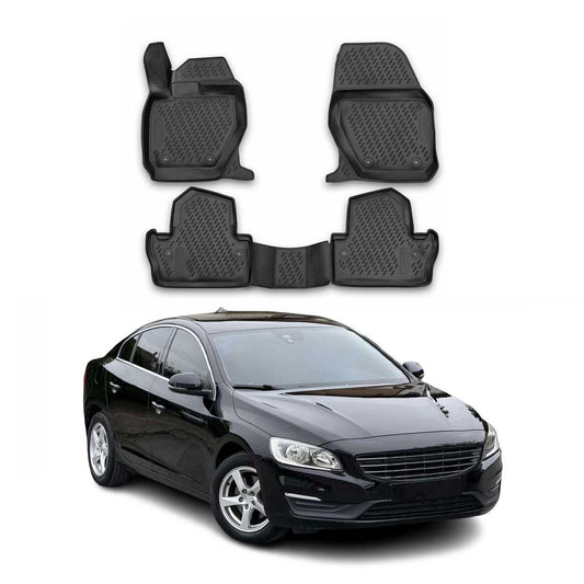 OMAC USA Floor Mats Liners Full Set All Weather for Car – Fits with 2010-2018 Volvo S60 / V60 – Black (4 Pcs)