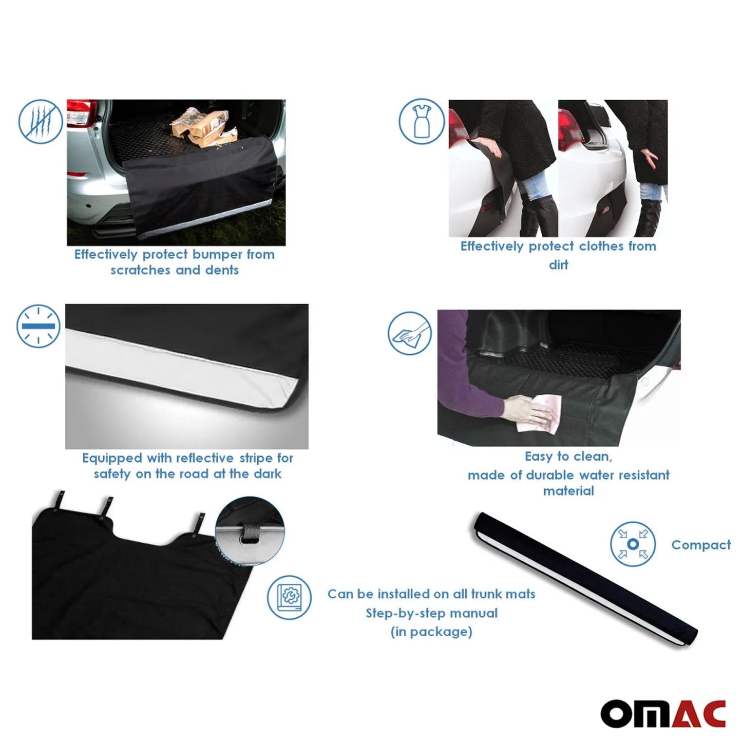OMAC USA Universal Rear Trunk Bumper Protector Cargo Liner Mat for Cars & SUVs – Waterproof, Pet-Friendly (Black)