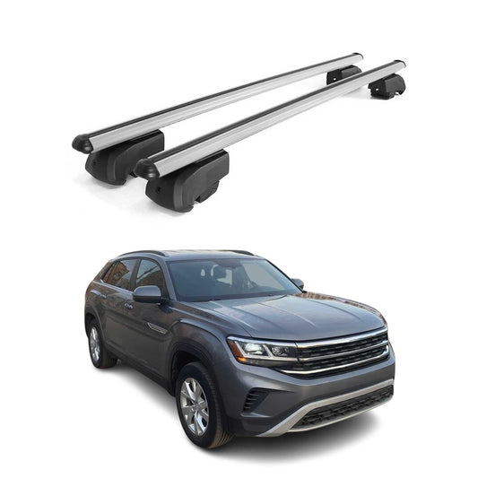 OMAC USA Roof Rack Cross Bars for Car – Fits 2020-2025 VW Atlas Cross Sport (Excludes Models Without OEM Fixed Points) – Aluminium Silver (2 Pcs)