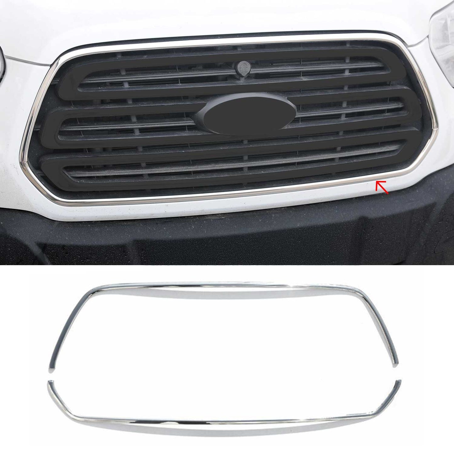 OMAC USA Front Bumper Grill Trim Molding for Vans – Fits 2015–2020 Ford Transit 150/250/350 - 2Pcs (Stainless Steel, Chrome)