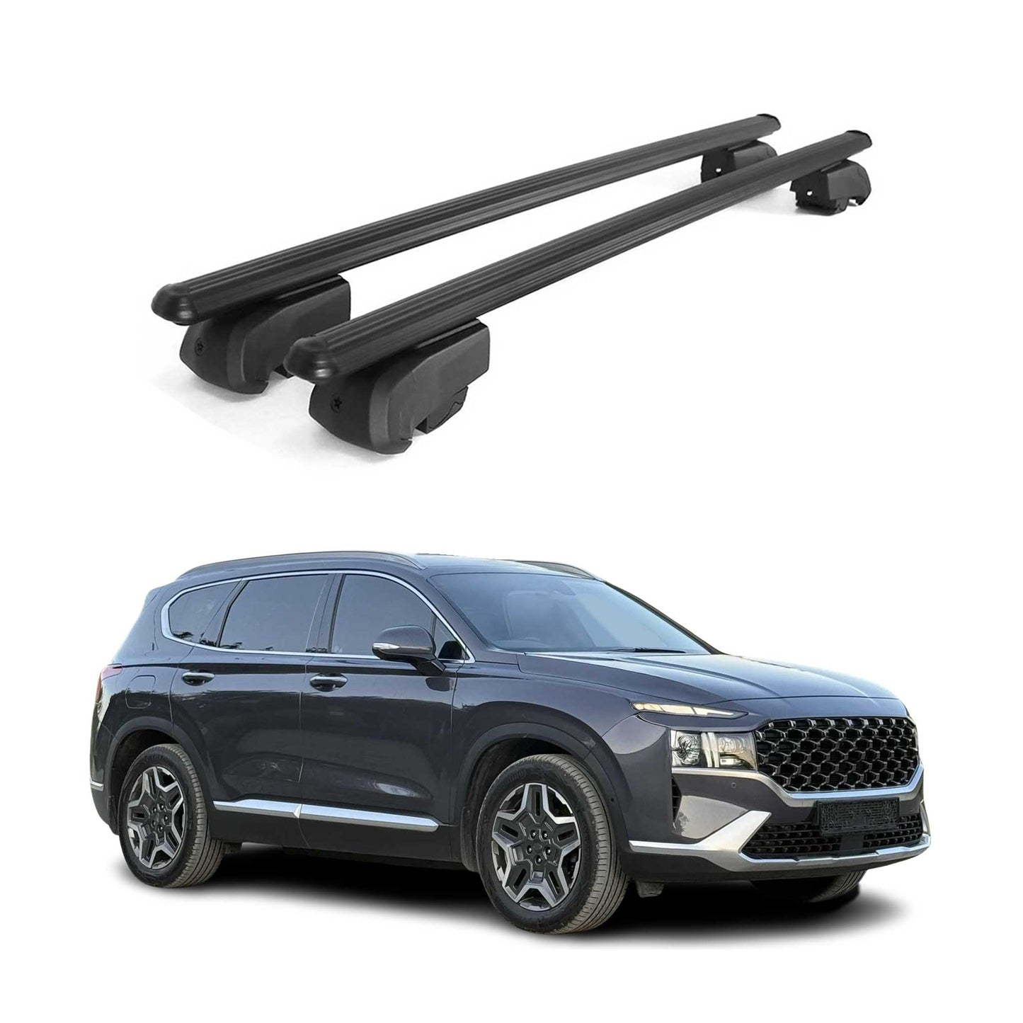 OMAC USA Roof Rack Cross Bars for Car – Fits 2019-2023 Hyundai Santa Fe (Excludes Models Without OEM Fixed Points) – Aluminium Black (2 Pcs)