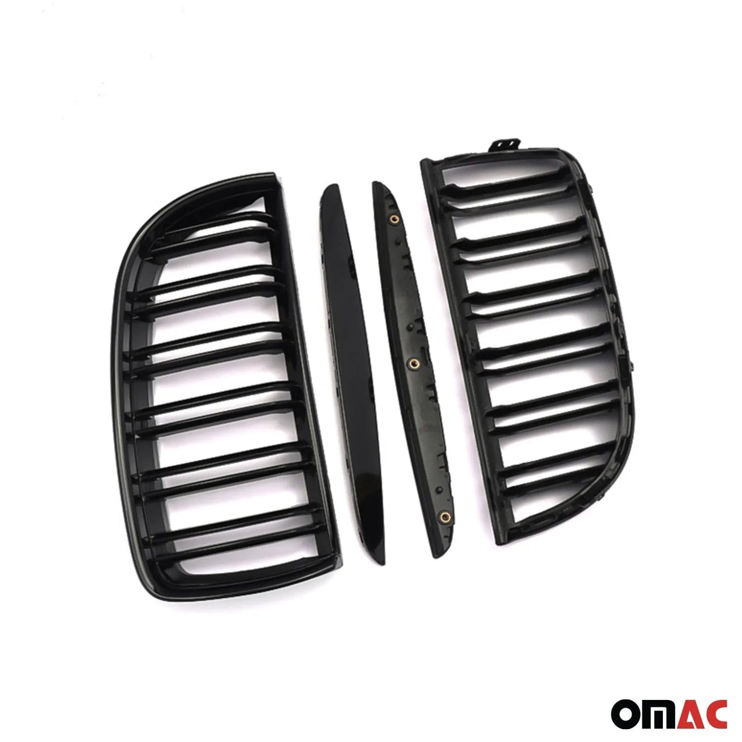 OMAC USA Front Kidney Grille M3 Style for Cars – Fits 2005–2008 BMW 3 Series E90/E91/E92/E93 (Gloss Black, Dual Slat, 4Pcs)