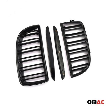 OMAC USA Front Kidney Grille M3 Style for Cars – Fits 2005–2008 BMW 3 Series E90/E91/E92/E93 (Gloss Black, Dual Slat, 4Pcs)