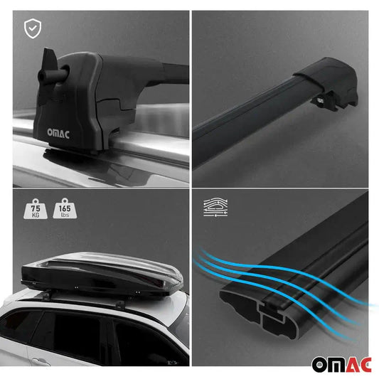 OMAC USA Roof Rack Cross Bars for Car – Fits 2019-2025 BMW X5 G05 (Excludes Models Without OEM Fixed Points) – Aluminium Black (2 Pcs)