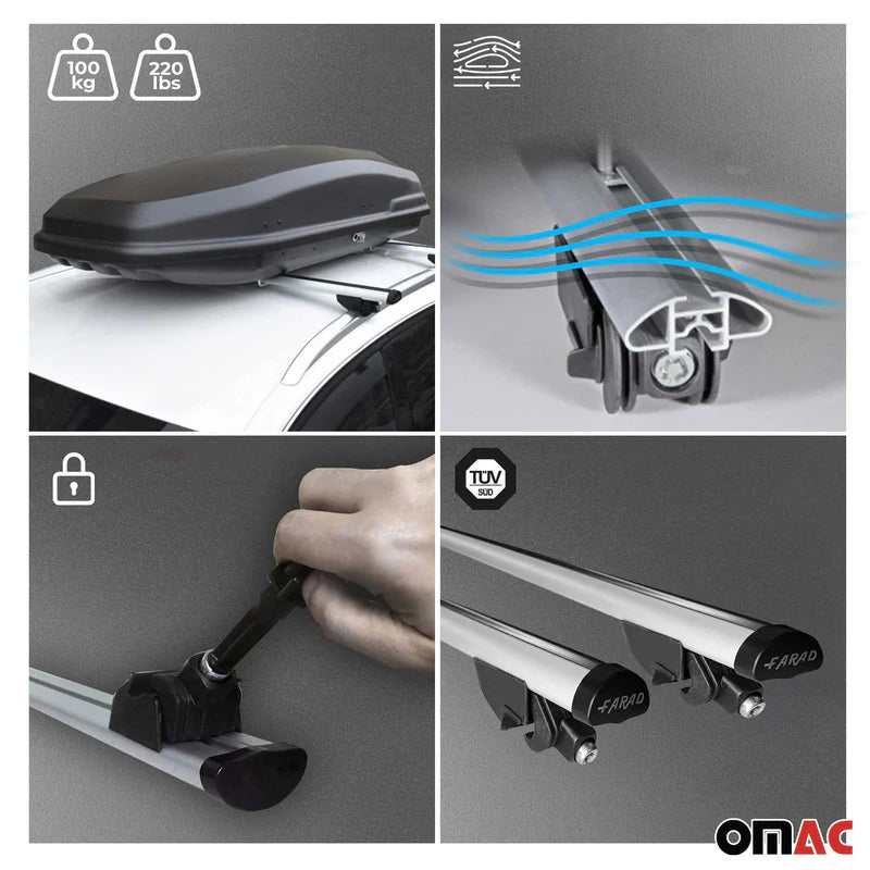 OMAC USA Roof Rack Cross Bars for Car – Fits 2015-2022 BMW X1 F48 (Excludes Models Without OEM Fixed Points) – Aluminium Silver (2 Pcs)