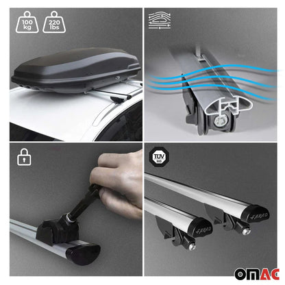 OMAC USA Roof Rack Cross Bars for Car – Fits 2015-2022 BMW X1 F48 (Excludes Models Without OEM Fixed Points) – Aluminium Silver (2 Pcs)