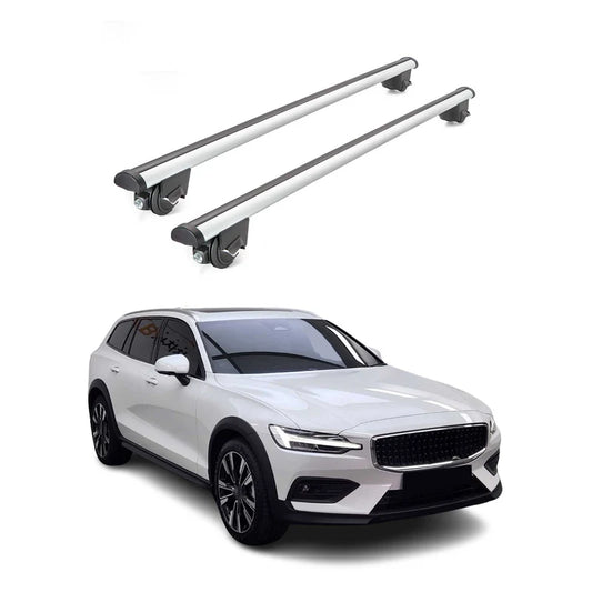 OMAC USA Roof Rack Cross Bars for Car – Fits 2015-2018 Volvo V60 Cross Country (Excludes Models Without OEM Fixed Points) – Aluminium Silver (2 Pcs)