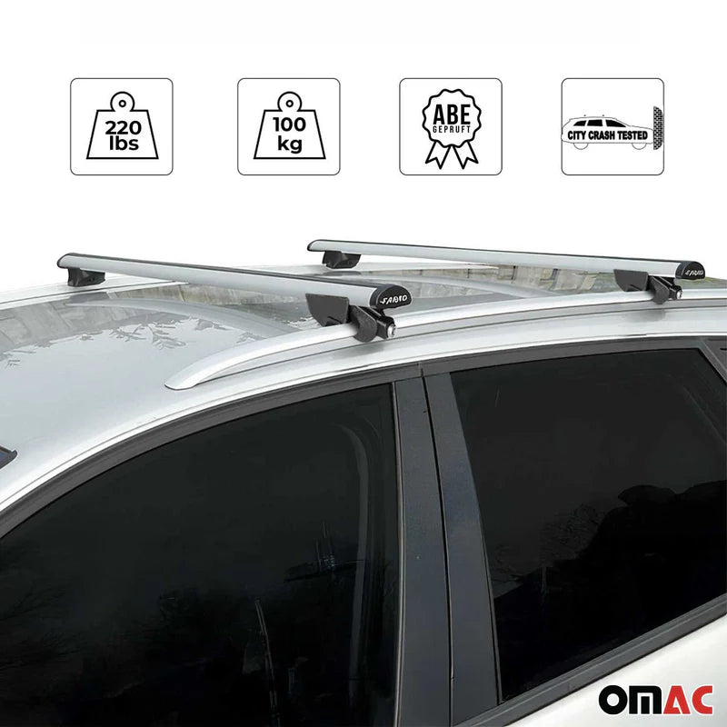 OMAC USA Roof Rack Cross Bars for Car – Fits 2011-2017 BMW X3 F25 (Excludes Panoramic Roof Models) – Aluminium Silver (2 Pcs)