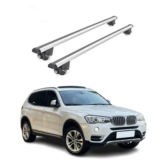 OMAC USA Roof Rack Cross Bars for Car – Fits 2011-2017 BMW X3 F25 (Excludes Panoramic Roof Models) – Aluminium Silver (2 Pcs)