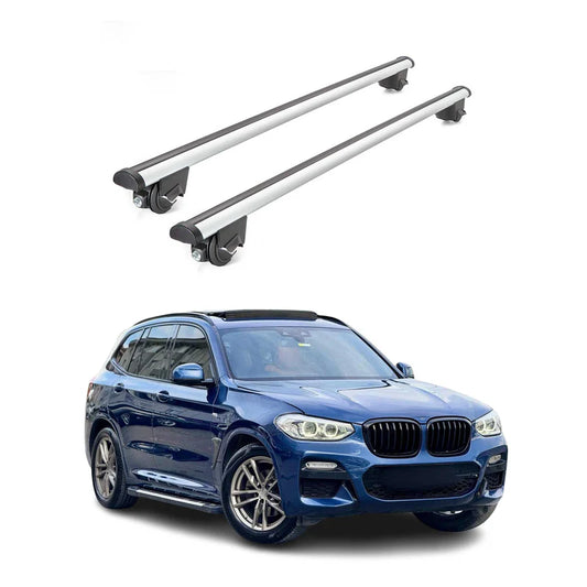 OMAC USA Roof Rack Cross Bars for Car – Fits 2018-2024 BMW X3 G01 (Excludes Panoramic Roof Models) – Aluminium Silver (2 Pcs)