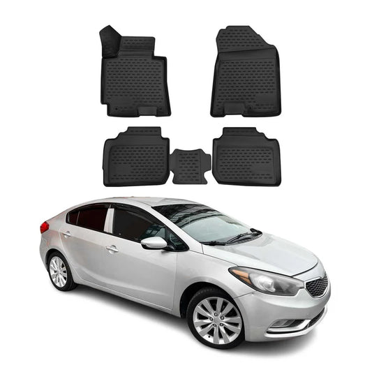 OMAC USA Premium Floor Mats Liners Full Set for Kia – Fits 2014–2018 Kia Forte Sedan – All Weather Black