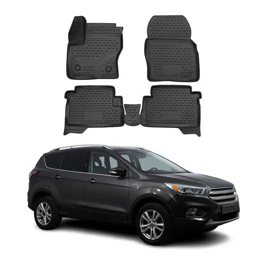 OMAC USA Premium Floor Mats Liners for SUVs – Fits 2013-2019 Ford Escape (Black, 4 Pcs, All Weather)