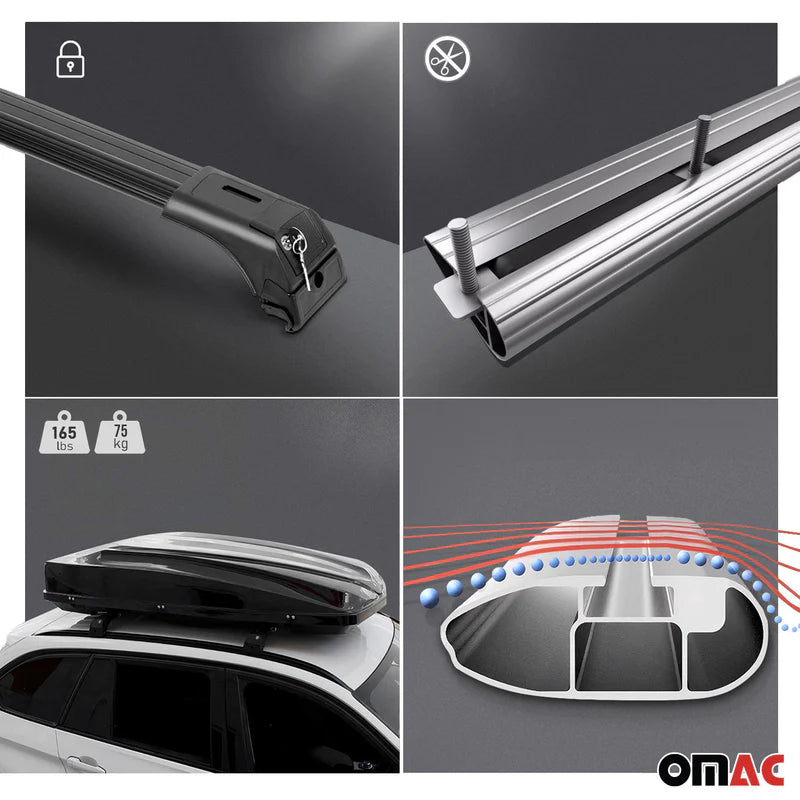 OMAC USA Roof Rack Cross Bars for Car – Fits 2015-2019 Ford Edge (Excludes Panoramic Roof Models) – Aluminium Silver (2 Pcs)