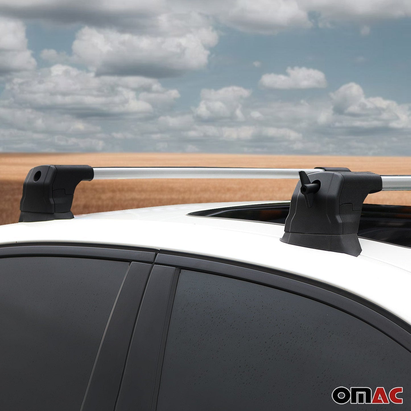 OMAC USA Roof Rack Cross Bars for Car – Fits 2004-2012 BMW 3 Series E90 Sedan / E91 Touring – Aluminium Silver (2 Pcs)